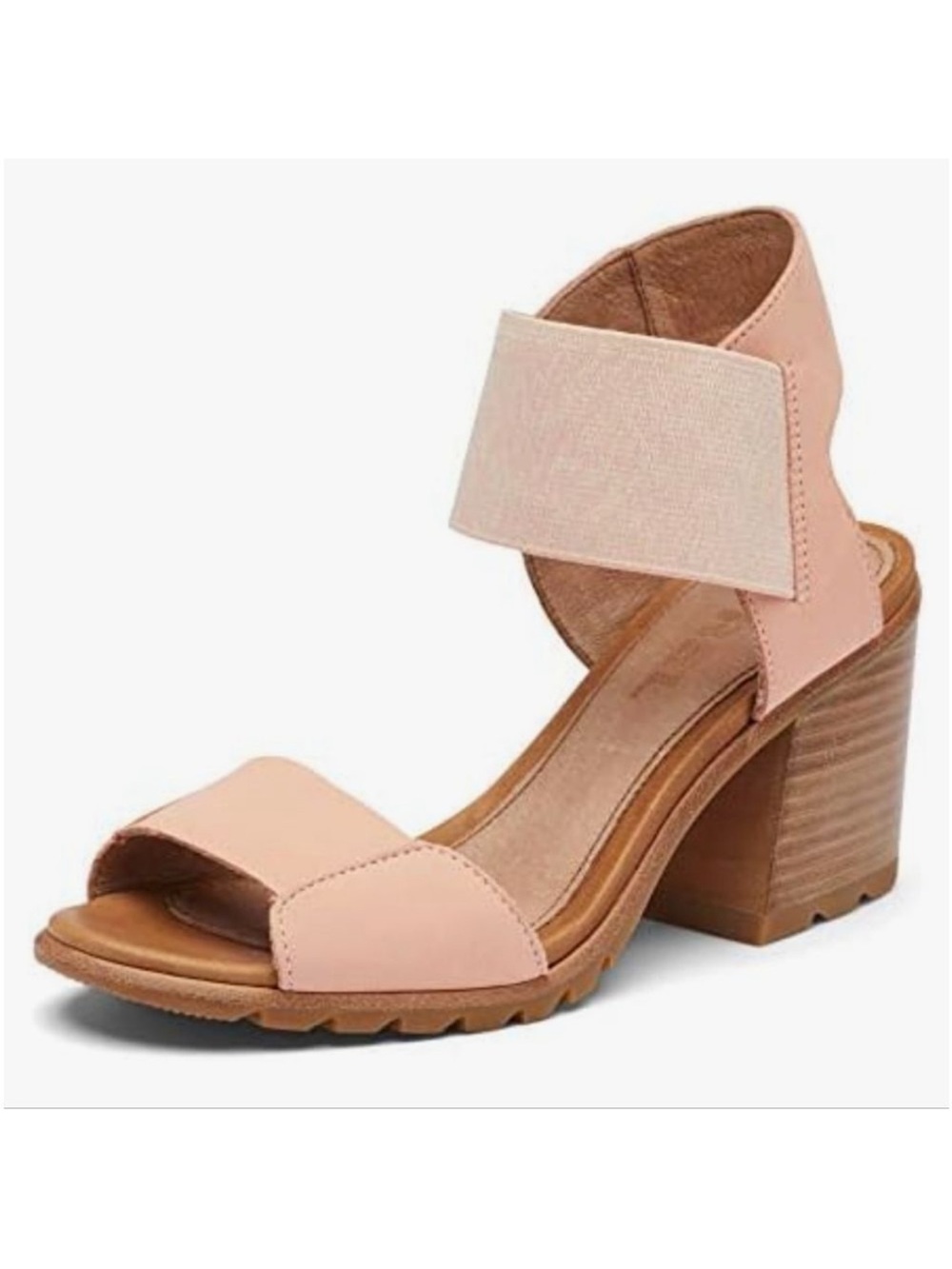 Sorel Blush Pink Block Heel Sandal with Elastic Ankle Strap